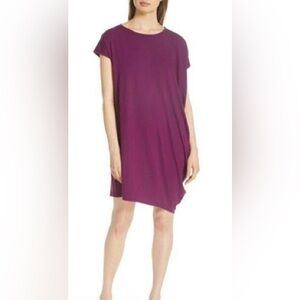 Eileen Fisher Asymmetrical Modern Short Sleeve Stretchy Purple Dress size Small